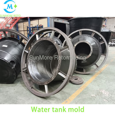 Buy SUNMORE ROTO OEM Custom Vertical Cast Steel Water Tank Rotomolding Mould, Hollow Plastic Rain Sewage Storage Tank Mold With Circular Radial Spoke Lifting Frame & Full Perimeter Toggle Quick Clamps online manufacture
