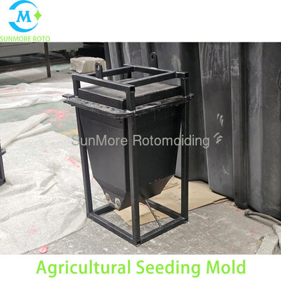 comprar Molde feito sob encomenda do funil da semeadura agrícola do ferro de rotomoldagem de sunmore roto, molde rotatório de aço para a caixa plástica da semente da agricultura do pe Fabricação em linha